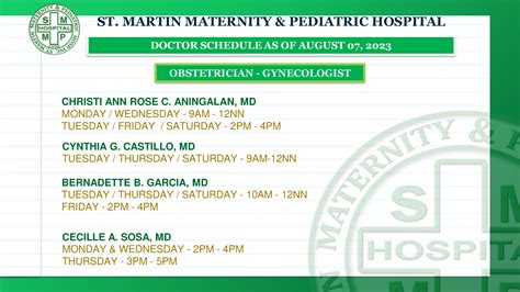 st martin hospital doctors schedule|SMMPH OPD .